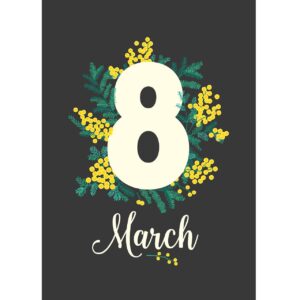 Чёрная открытка 8 марта с мимозой