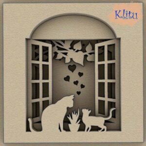 Панно кошка с котёнком на окне